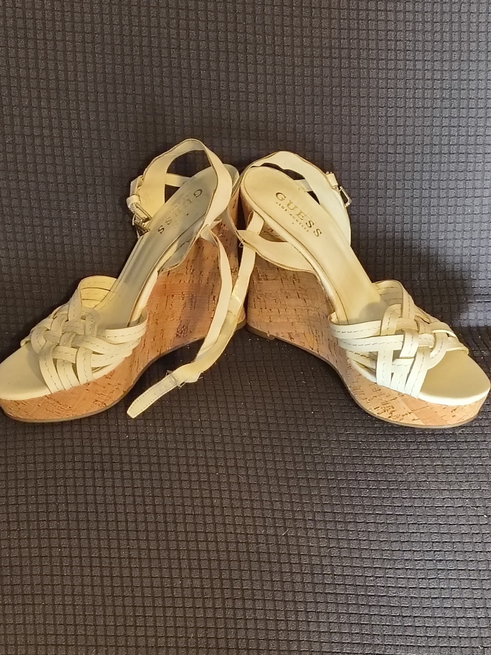 GUESS Cream Woven Cork-Platform Wedge Sandals